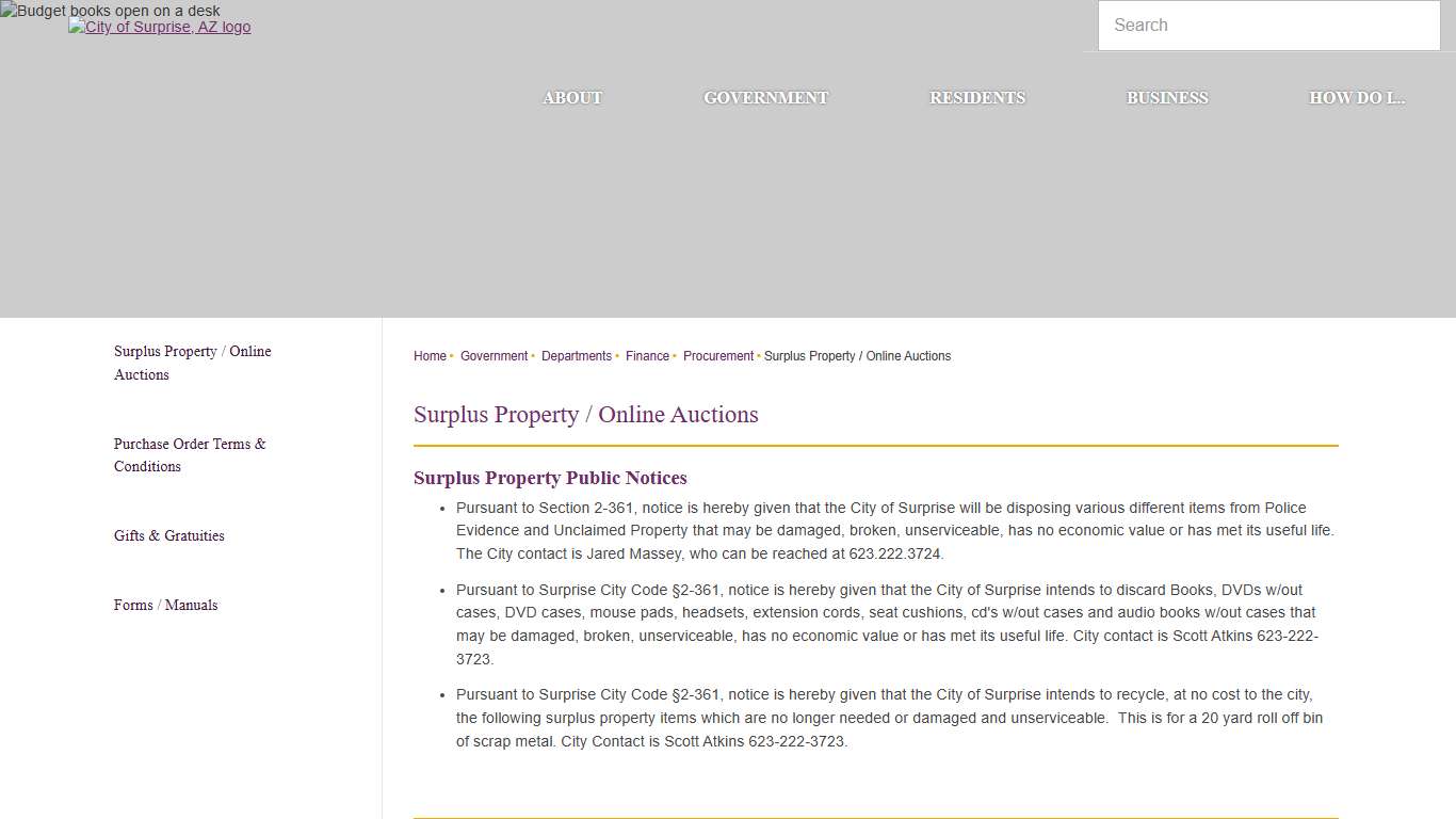Surplus Property / Online Auctions | Surprise, AZ - Official Website