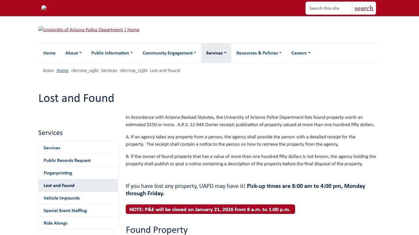 Lost and Found | University of Arizona Police Department