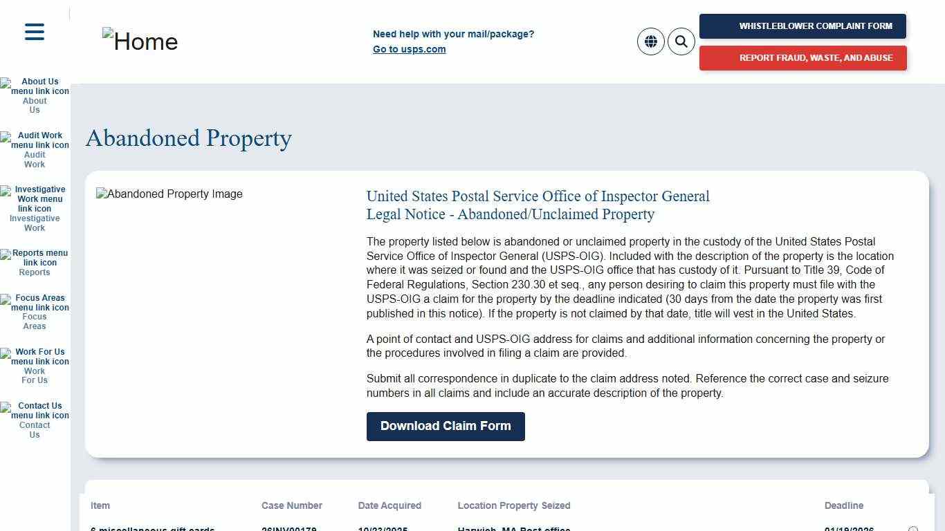 Abandoned Property | Office of Inspector General OIG